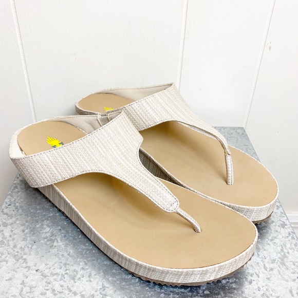 Volatile Cream Textured Vegan Wedge Flip Flops